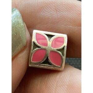 retired Pandora Sterling Silver Pink Enamel Flower Charm ALE 925